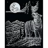 Pracht Creatives Hobby Royal & Langnickel - Kratzbild Wolf & Mond, Silber, Kratzbilder für Kinder und Erwachsene, mit Kratzstift und Vorlage, 4674-20091