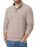 Elegancity Herren Pullover Khaki Fleece Langarm Sweatshirt Warm Pulli Casual Polo Sweater Mit Knopf L