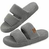 LongBay Hausschuhe für Damen Memory Foam Offene Zehen Slip-On Bequeme Hausschuhe mit zwei Riemen, Grau 38-39