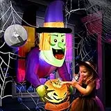 Solpex Halloween deko, Halloween Aufblasbar Hexe Dekoration mit Kürbis, 135cm/ 4FT Eingebaute weißes LEDs, Gruseliger aufblasbarer Hexe für Party, Garten, Fenster (grün & lila)