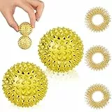 URAQT Magnetischer Akupressurball, 2 Stück Igelball Massage Small und 3 Massageringe für Finger, 32 mm Magnetic Spiked Massage Ball für Stress Relief oder Massage für Rücken Beine Füße Hände(Gold)