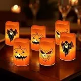 Bseical 6er-Set Flammenlose LED Halloween Kerzen, Halloween Deko Innen Kürbis Kerze led Teelichter, Kerzen mit Batterie led kerzen outdoor, Stumpenkerzen Hallowee Dekorationen für Außen Garten Party