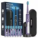 Elektrische Zahnbürste Schallzahnbürste für Erwachsene – PHYLIAN Elektrische Schallzahnbürste mit Halter Reiseetui, Sonic Zahnbürsten Elektrisch mit 8 köpfe, Violett