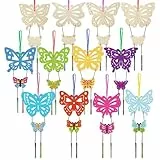 WEDNOK 12 Stück Schmetterling Windspiel Bastelset Kinder Butterfly Basteln Holz Bastelhandwerk 12 Große mit 12 Kleine Schmetterling Kreativsets für Geburtstag Frühling Mädchen Junge