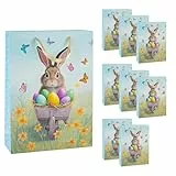 Idena 90529 - Geschenktüten Ostern, 10 Stück, Geschenktaschen in der Größe 25 x 34,5 x 8,5 cm, Papiertüten mit buntem Frühlings-Motiv und Hase