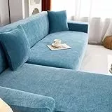 Gleedipre Sofabezug Stretch-Chenille Anti-Rutsch Sofa-Spannbettlaken Geeignet für alle Jahreszeiten europäischer Stil Sofa-Schutzhülle(Blau,3 Sitzer/190-220cm)
