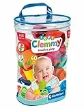 Clementoni Soft Clemmy Bausteine im Beutel 17878 – 40 weiche Bauklötze für Babys & Kleinkinder ab 6 Monaten – Sensorik-Spielzeug zum Stapeln & Greifen – Waschbar & sicher – Geschenkidee Baby