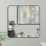Americanflat 81cm Quadratischer Spiegel mit schwarzem Rahmen & Abgerundeten Ecken - Moderner Wandspiegel Groß für Badezimmer, Schlafzimmer & Wohnzimmer - Quadratischer Wandspiegel zur Wanddekoration