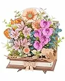 rowood 3D Holz Puzzle Blumen, Blooming Book, DIY Blumenstrauß Modellbausatz, Kreative Bastelsets für Erwachsene, Dekoratives Holzblumen Puzzle, Geschenk für Frauen und Männer