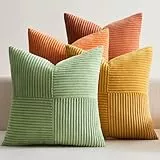 EMEMA Kissenbezug Kordsamt 4er Set Herbst Patchwork Kissenhülle 40x40 cm Zierkissenbezug Dekokissen Sofakissen Kord Dekorative Kissen für Sofa Sessel Zuhause Schlafzimmer Orange-grün Serie