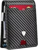 Tomylv Geldbörse Herren Slim RFID Blocking Portmonee Herren Kohlefaserleder mit 13 Kartenetui, Ausweisfenster, Geldscheinklammer, Minimalistischer Geldbörse mit Geschenkbox - Schwarz