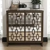 Galano Newark Sideboard mit 2 Türen, modernes Design mit Acrylspiegel & Stauraum, Schrank für Wohnzimmer, Küche & Flur, Royal Walnuss