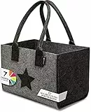 Shopper Filztasche Premium, große Einkaufs-Tasche mit Henkel, Einkaufskorb, faltbare Kaminholztasche zur Aufbewahrung von Holz (Dunkelgrau/Hellgrau)