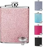 SLHOWOW Flachmann mit Glitzer, Edelstahl-Flachmann für Damen, Whiskey-Alkohol-Flachmann mit Trichter, tragbarer Flachmann zum Wandern, Klettern, Angeln, Camping, 8 oz/240 ml, Pink