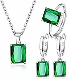 FDEETY Schmuckset für Damen Braut - Strass Halskette Ring Ohrringe Set für Abschlussball, Hochzeit, Party - Brautjungfer Schmuck (Grün)