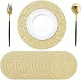 50 Stück golden Papier Platzsets rund, 35 cm, Glitzerpapier-Tischsets Hell golden, rund Einweg-Tischsets Dekorative für Esstisch, Hochzeit, Geburtstag, Party