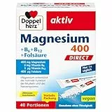 Doppelherz Magnesium 400 + B6 + B12 + Folsäure DIRECT - Magnesium unterstützt die normale Funktion der Muskeln und des Nervensystems - 40 vegane Portionen