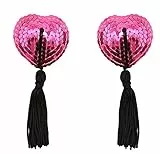 Creamlin Sequin Pasties für Womens Lingerie Brust Blütenblatt Pasty Kleber wiederverwendbar mit Quaste (Hotpink)