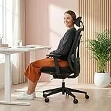 hjh OFFICE Profi Bürostuhl Vivadapt – Ergonomischer Drehstuhl mit Verstellbarer Kopfstütze, 3D Armlehnen, Sitztiefenverstellung, Synchronmechanik, Schwarz
