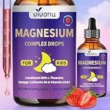 VivoNu Magnesium Tropfen Kinder – Magnesiumbisglycinat + Vitamine D3 K2 B12 B6, Omega 3 & Calcium – Erdbeere – 60 ml