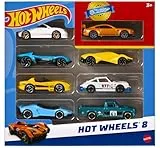 Hot Wheels, Set mit 8 Basic-Spielzeugautos und -Trucks im Maßstab 1:64, inklusive 1 exklusivem Fahrzeug, im Laufe des Jahres erschienen Verschiedene Sortimente, Stil kann abweichen, HPV78