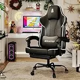 NSMAZXO Gaming Stuhl Ergonomischer Gaming-Stuhl mit Fußstütze, Racing Gaming Chair Kopfstütze Verstellbarer Computerstuhl Höhenverstellbar Lendenwirbelstütze für Homeoffice und Gaming Weiß