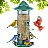 Jarkyfine Vogelfutterhaus mit Metallnetz zum Aufhängen, im Freien, Eichhörnchen, kaufester Vogelfutterhaus, rostfrei, 4 Ports, großes Fassungsvermögen, einfach zu befüllen, für