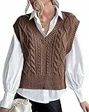 Tongmingyun Pullunder Damen Ärmellos V-Ausschnitt Strick Pullover Basic Strickweste Einfarbig Tank Top für Business Freizeit Sweater Weste Frauen Kaffee L