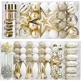 Amidian 88 Stück Christbaumkugeln aus bruchsicherem Kunststoff für Weihnachtsdekoration (Gold + Weiß)