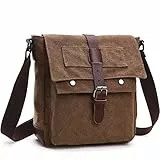LOSMILE Herren Umhängetasche Schultertasche Kuriertasche Canvas Laptop Tasche Messenger Bag für Arbeit und Schule. (M, kaffeebraun)