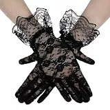 Abeillo Schwarz Spitzenhandschuhe, Damen Spitzenhandschuhe für Tee Party, Hochzeit, 1920s, Schwarz