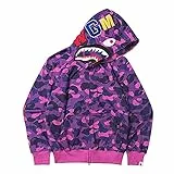 HEZEHAI Shark Jaw Camo Jacke Hoodie Shark Mouth Sweatershirt Full Zip Up für Erwachsene, Violett 1, X-Large