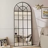 Koonmi 60x165 cm Fensterscheibe Gewölbter Ganzkörperspiegel - Raster-Designed Dekorative Vollkörper Wandspiegel mit Metallrahmen hängend Schrägung für den Eingang, Wohnzimmer Dekoration, Schwarz