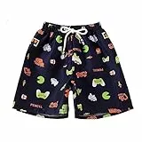 NautySaurs Jungen Board Shorts Kinder Schwimmen Shorts Hawaiian Cartoon Full Print Strand Shorts Swim Trunks, Cartoon - Navy, 6-7 Jahre