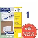AVERY Zweckform 3478 Universal Etiketten (100 Klebeetiketten, 210x297mm, Papier matt, bedruckbare Versandetiketten, selbstklebende Versandaufkleber mit ultragrip) 100 Blatt, weiß