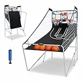 GYMAX Automat Basketballkorb, faltbar Elektronische Basketballspiel mit 8 Spieleinstellungen & elektronischer Anzeigetafel, Schießmaschine inkl. 4 Bällen & 2 Fangkörben (Schwarz)