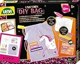 Lena 42607 Bastelset DIY Rucksack Einhorn, Komplettset mit Leinenrucksack ca. 35 x 42 cm, 3 Textilstifte, 3 Schablonen und Bügelfolien, Mode Styling für Kinder ab 8 Jahre, Fashion Set mit Anleitung