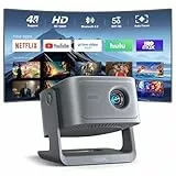[36000Lumen & Offiziell lizenzierte App] Smart Beamer 4K Heimkino, VISSPL 3D Dolby Audio und Autofokus Outdoor Projektor Handy, WiFi6 Bluetooth Video Projektor mit 360° verstellbarem Standfuß