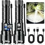 GEARLITE Taschenlampe LED Aufladbar, XHP70.2 Extrem Hell Led Taschenlampen, 6000Lumens, 3 Modi, LCD Display, Taktische Zoombares, IP65 Wasserdichte Flashlight für Camping Wandern, Notfäll (2 Stück)