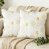 Kissenbezug 45x45 cm,2er Set Kissenhülle Blumen,Zierkissenbezug Dekokissen,Kissenbezug Kordsamt,Deko Kissen Wohnzimmer,Deko Kissen mit Blumen,für Sofa Sessel Zuhause Schlafzimmer