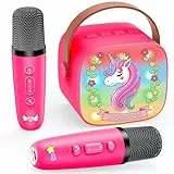 Dislocati Mädchen Spielzeug Geschenke 3-12 Jahre, Karaoke Maschine mit 2 Kinder Mikrofon Bluetooth Weihnachten Geschenke für Mädchen Karaoke Microphone Set mit DSP & LED-Lichtern