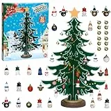 Angenster Weihnachten Adventskalender 2024, 24 Tage Xmas Countdown Adventskalender mit Weihnachtsbaum und 24 Ornamenten, Idee Weihnachten Adventskalender für Frauen Männer Jungen Mädchen (6 Blatt)