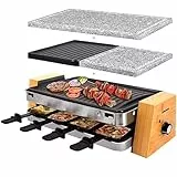 Syntrox Germany Raclette-Grill Set Lugaro, Tischgrill, 1500Watt für 8 Personen, Party-Raclette Set Lugano mit Wechselplatten, 10kg, Edelstahl, Multifunktional, Steaks, Fisch, gegrilltes Gemüse