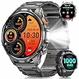 Smartwatch Herren Militär mit 1000mAh Akku, 1,91' AMOLED Armbanduhr, LED Taschenlampe/5ATM Wasserdicht Fitnessuhr mit Telefonfunktion 110+ Sportmodi/Herzfrequenz/Schlafmonitor/SpO2 iOS Android Schwarz