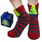 BINXWA Weihnachtsgeschenke für Frauen Kuschelsocken, Antirutschsocken damen Geschenk für frauen, Flauschige socken Weihnachtsbaum, stoppersocken damen warm mit Geschenkbox
