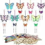 HONMOK 12 Stück Schmetterling Windspiele Bastelset Kinder Holz Schmetterling Windspiel Basteln DIY Klangspiele zum Bemalen Butterfly Bastelhandwerk für Kinder Mädchen Junge Frühlingsdeko