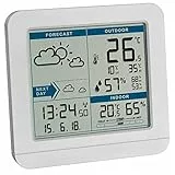 TFA Dostmann SKY Funk-Wetterstation, 35.1152.02,Wetterstation Funk mit Außensensor, Wettervorhersage, Funkuhr, innen und Außen, L 123 x B 52 x H 117 mm
