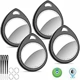 QCOQ® Air Tracker Tags 4er Pack Schwarz, Schlüsselfinder Kompatibel mit Apple Wo ist? App (Nur iOS), Smart Key Finder mit Schlüsselband, Koffer-Tracker für Taschen/Keys, Austauschbarer Akku