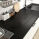 Livelynine Folie Arbeitsplatte Küche Holzoptik Schwarz 500CM x 60CM Breit Klebefolie Holzoptik Schwarz Esstisch Schreibtisch Wasserdicht Möbelfolie Selbstklebend Holz Schwarze Tapete Holz Optik
