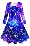 Belovecol Mädchen Kleid Lila Galaxy Langarm Kleid Alter 10-12 Jahre,XL